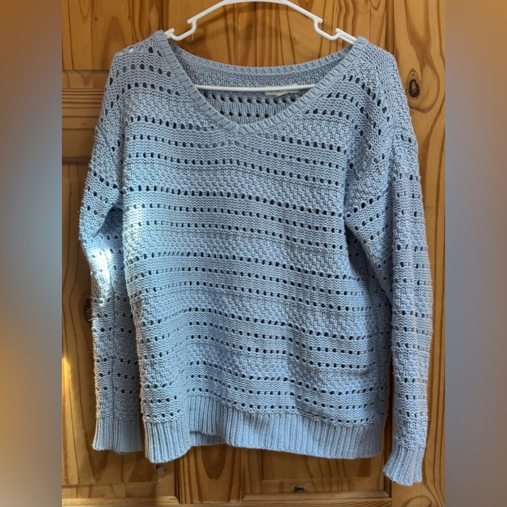 Aeropostale Pale Blue Openwork V-Neck Sweater